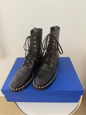 Stuart Weitzman Black Lace-Up Women's Boots w/ Pearls